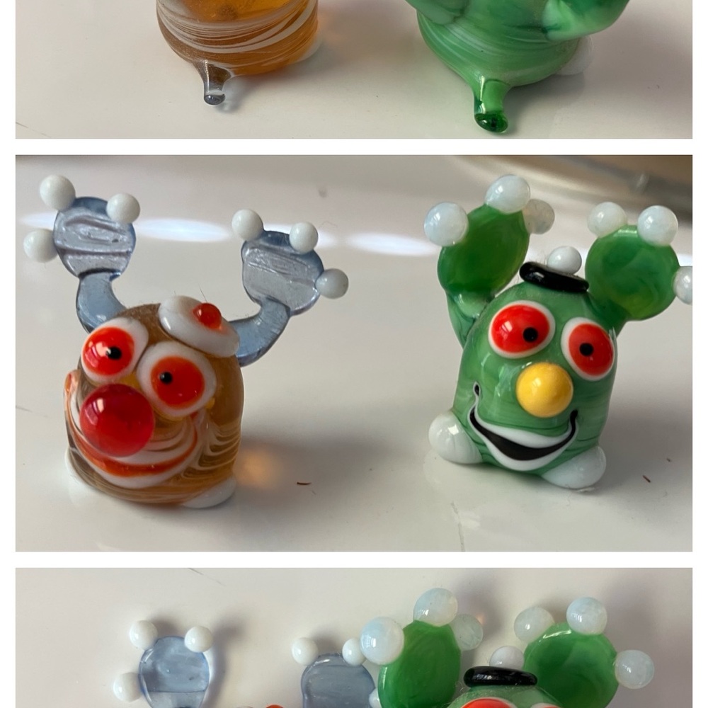 Whimsical Hand-Blown Glass Style Figurines - Set of 2